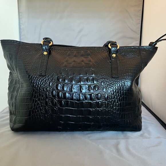 Brahmin Melbourne Asher Croc Embossed Zip Leather Shoulder Tote EUC - Picture 3 of 7